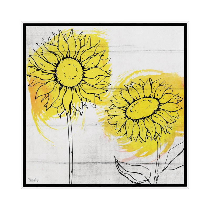 Two Sunflowers 1 Piece Single Picture Frame and Floater Frame Painting on Canvas, 45.72 cm H x 45.72 cm W