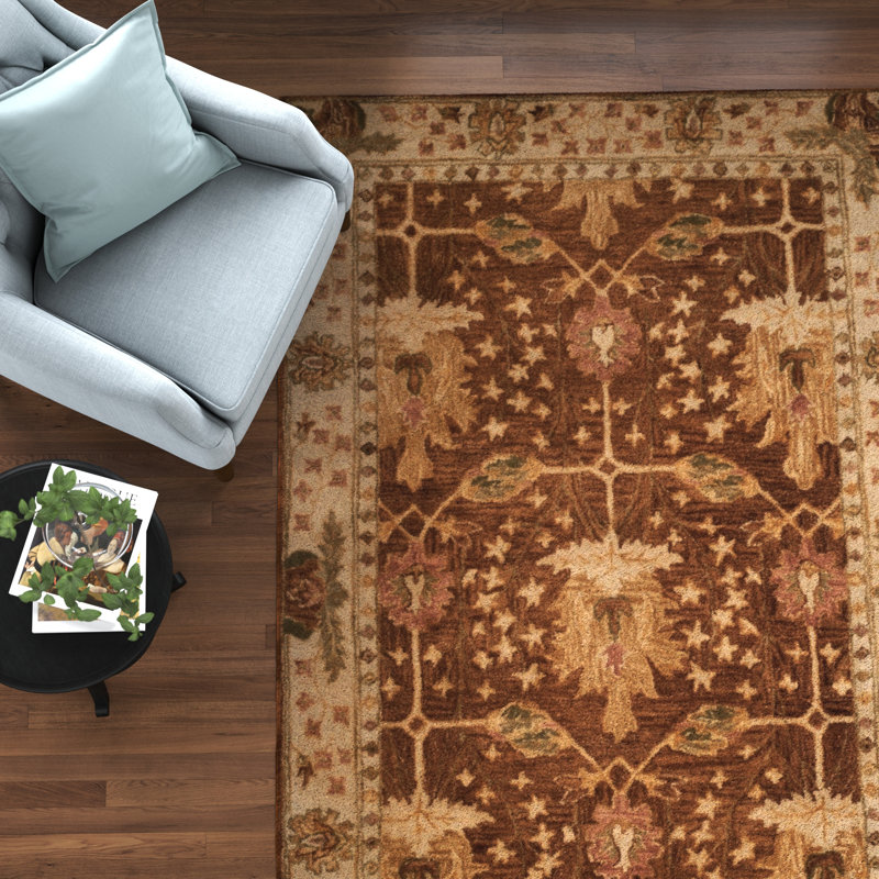 Tapis oriental brun / beige en laine touffeté à la main Armintha, Rectangle 9 pi 6 po x 13 pi 6 po