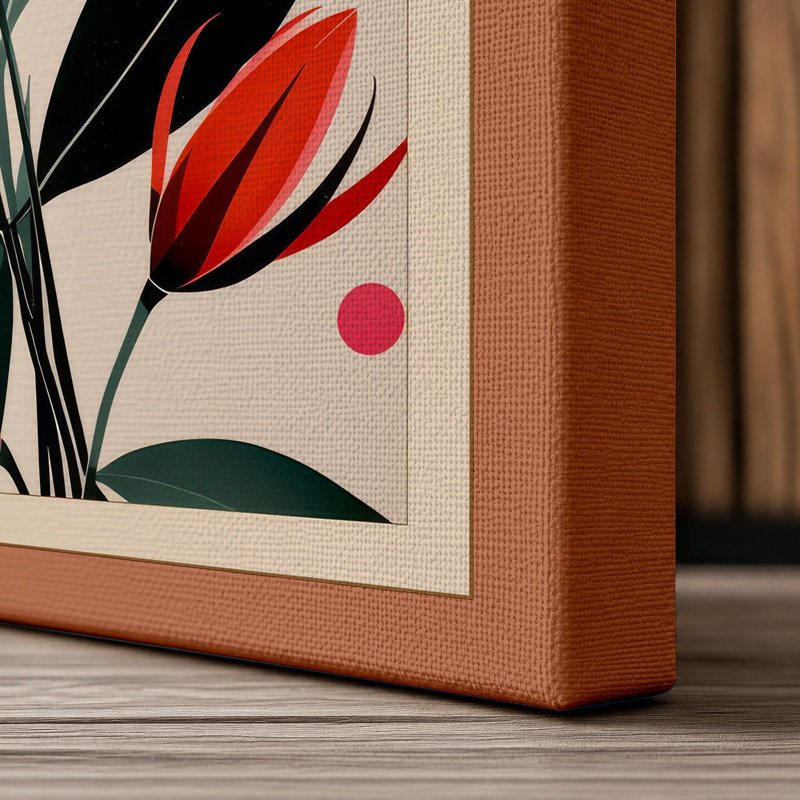 Geometric Botanical Study Mid-Century - Wrapped Canvas, 30x20 - 76.2 x 50.8 cm, Terracotta Border