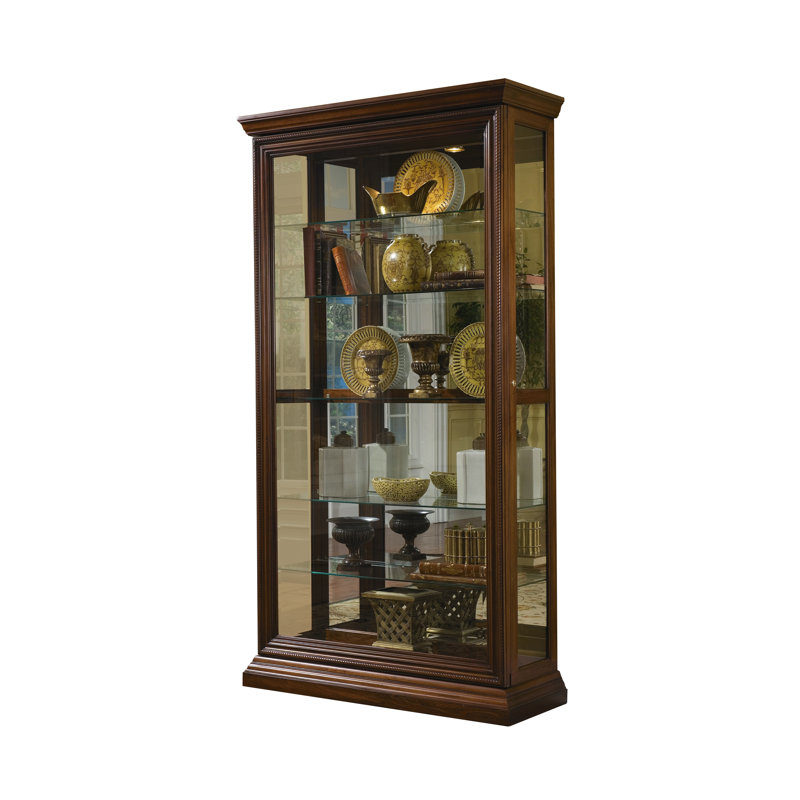 Goode Edwardian 5 Shelf Sliding Door Curio Cabinet in Oak Brown