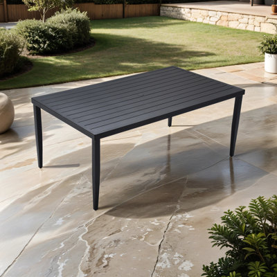 Table de salle à manger d'extérieur rectangulaire en aluminium 40 po x 70 po avec pieds fuselés et trou pour parasol
