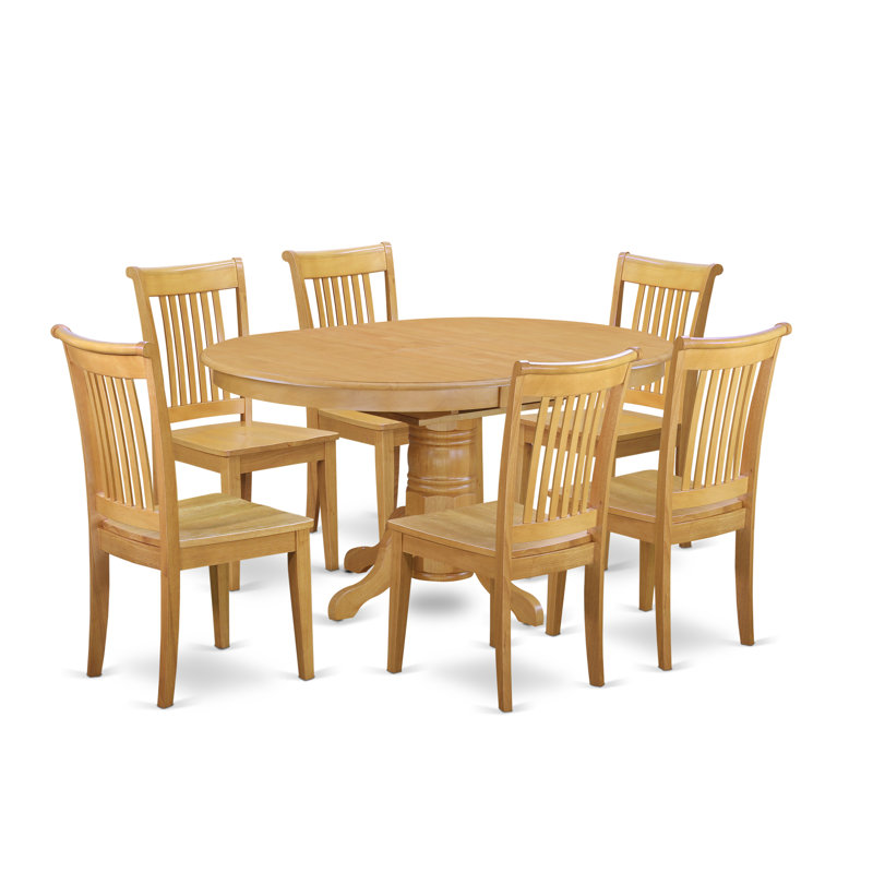 7 Piece Dining Table Set Consist of an Oval Dining Room Table with Butterfly Leaf and 6 Wood Seat Chairs, 42x60 Inch, Oak, No