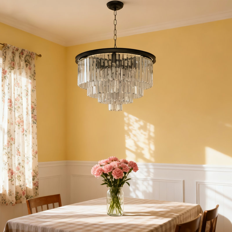 Lustre en cristal noir 9 lumières 9, lustres ronds de 23,6 pouces pour le salon de la salle à manger