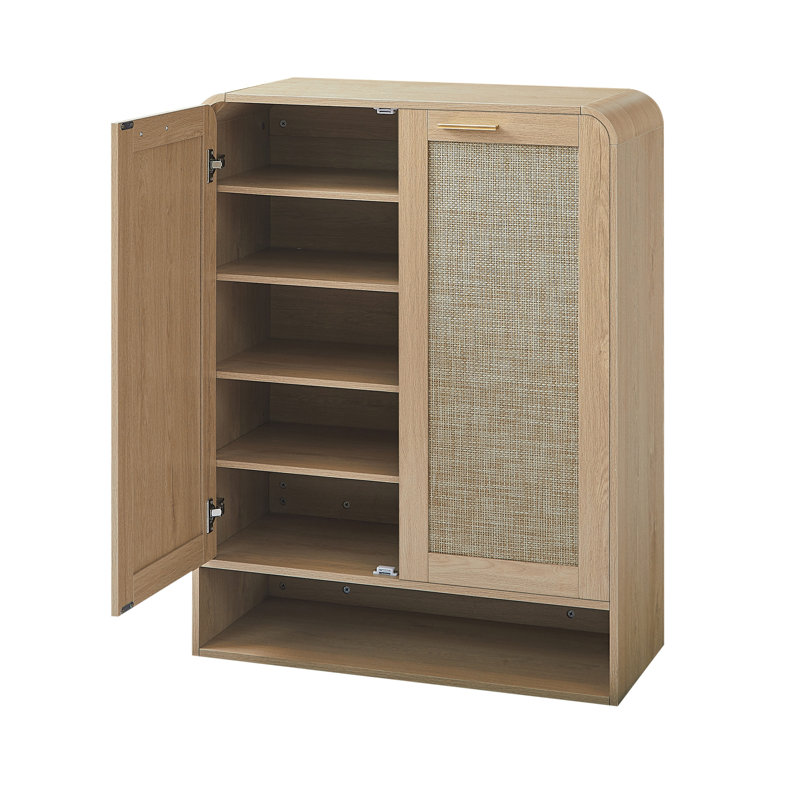 Rattan Shoe Cabinet With Doors, Oak