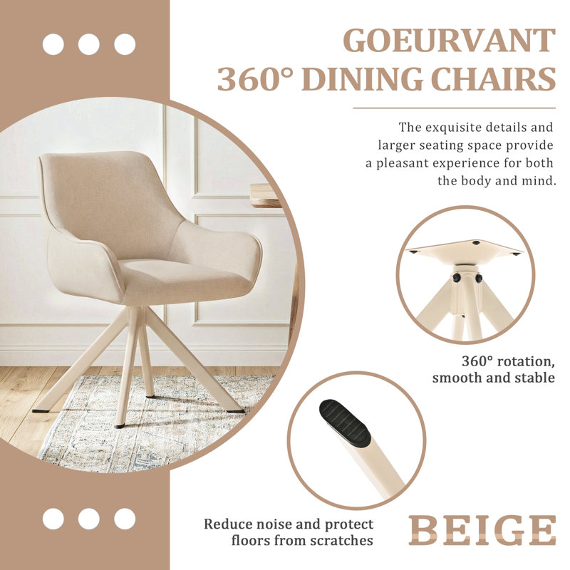 46cm H Linen Upholstered Metal Upholstered Back Armchair in Beige, 4