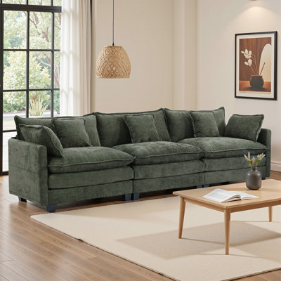 Modern Comfy 3-Seater Modular Sofa Couch - Chenille Modern Upholstered 4 Seater Corduroy Fabric Sofa With Arm And Throw Pillows