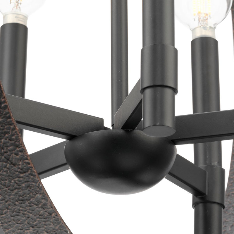 Luminaire suspendu rustique moderne à six lumières, Noir mat