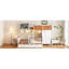 Lit superposé simple au-dessus d'un lit double en bois avec garde-robe, tiroirs, tablettes et lumière DEL (blanc + orange)