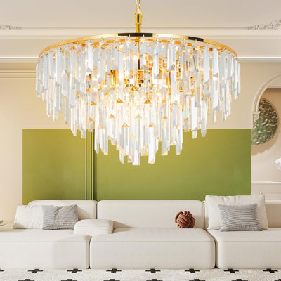 Modern Round Crystal Chandelier Lighting Fixture With K9 Crystal Prisms, 8-Light Adjustable Hanging Lamp For Dining Room, Living Room, Bedroom, And Hallway