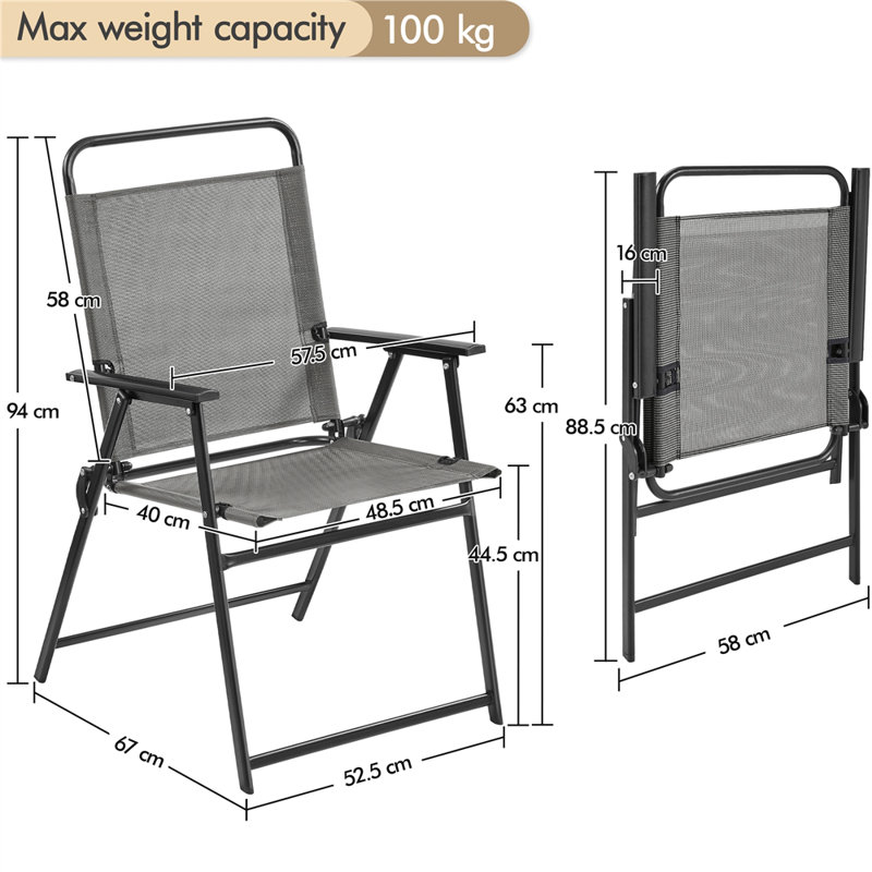 Folding Patio Dining Armchair, 2, Grey