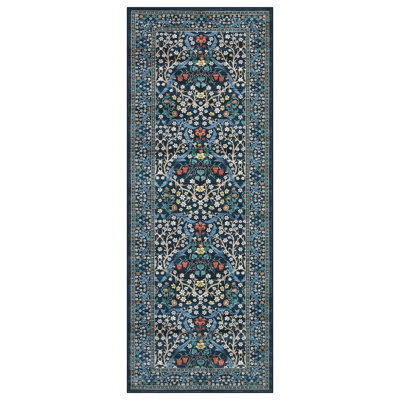 Kitchen 2X6 Runner Rug, Floral Washable Rugs For Hallways Non Slip Stain Resistant, Boho Soft Rug Botanical Carpet For Entryway, Laundry Room, Bedroom Floor Mat, Dark Blue