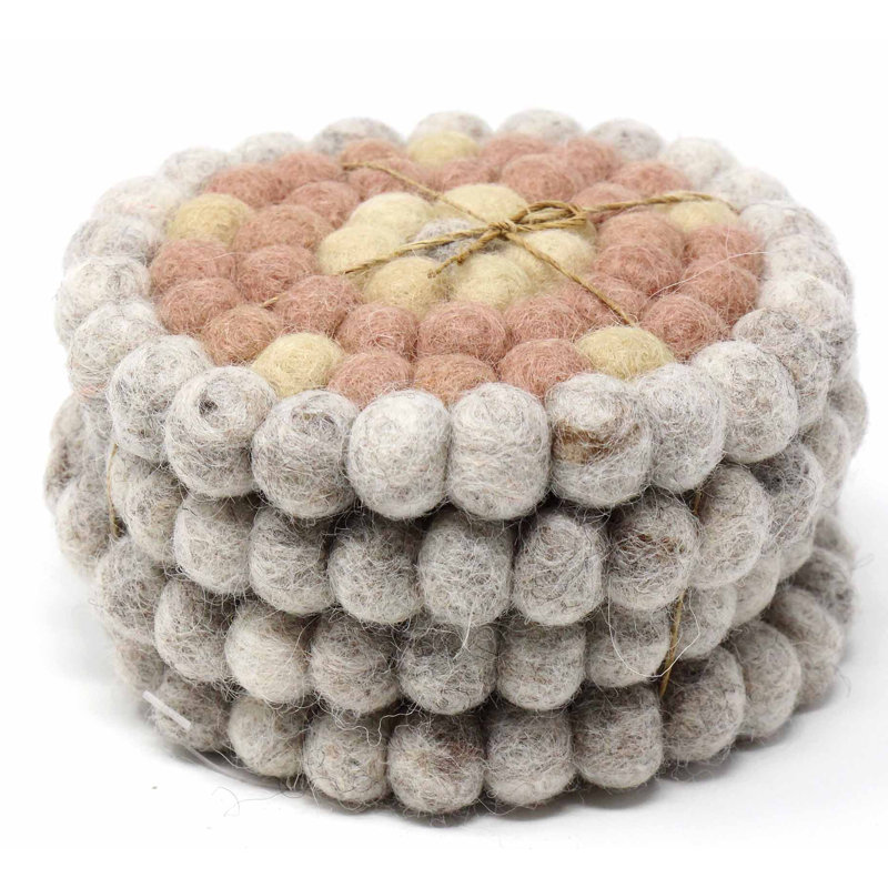 Round 4 Piece Coaster Set, Tan/Pink
