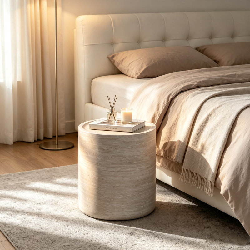 Tables d'appoint sans assemblage, 40 cm (15,75 pouces), forme tambour moderne en MDF, pour salon