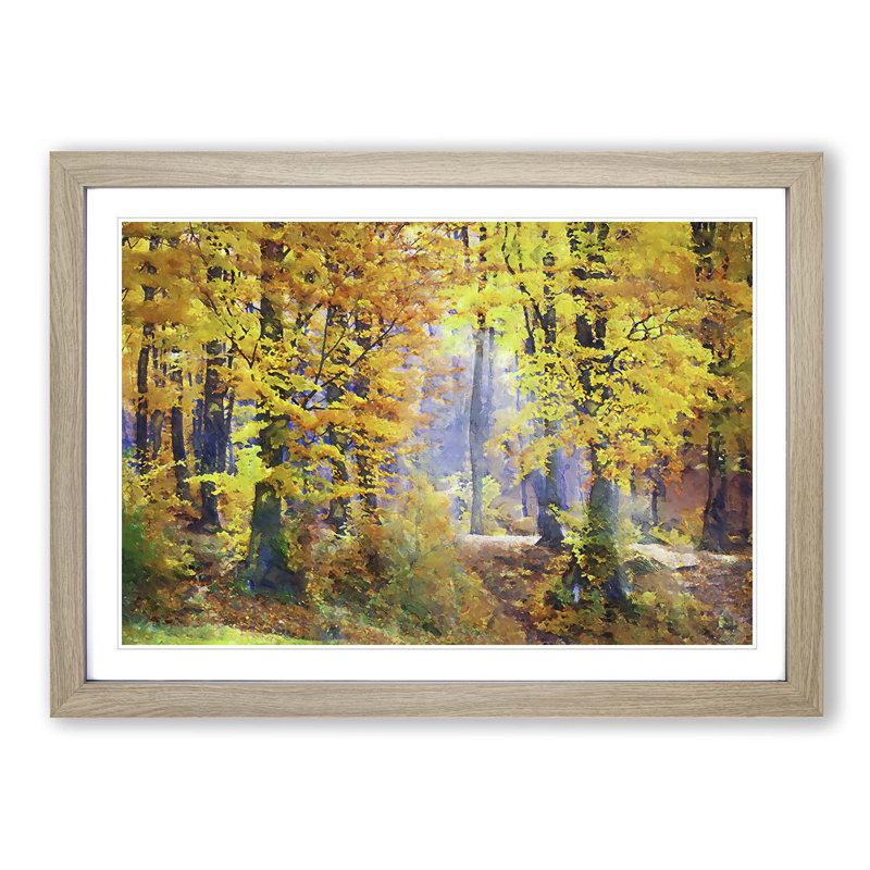 Forest in the Fall - Picture Frame Graphic Art Print, 48cm H x 65cm W x 2cm D, Oak Framed