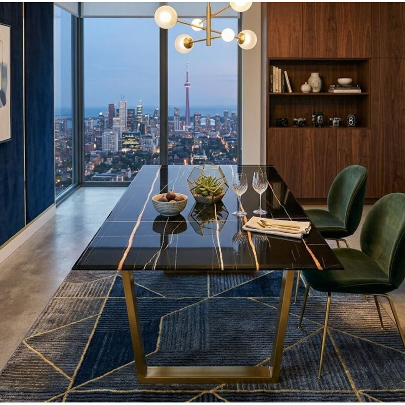Marble Top Metal Base Dining Table