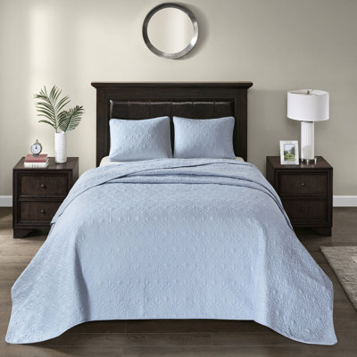 Blue Reversible Bedspread - Stitch For Class Oversized Excellent Fitment Pre-washed Cotton Fill Cozy Sleep Includes & 2 Shams Wash Easily And Quickly Pattern An Attractive Look Better Drape