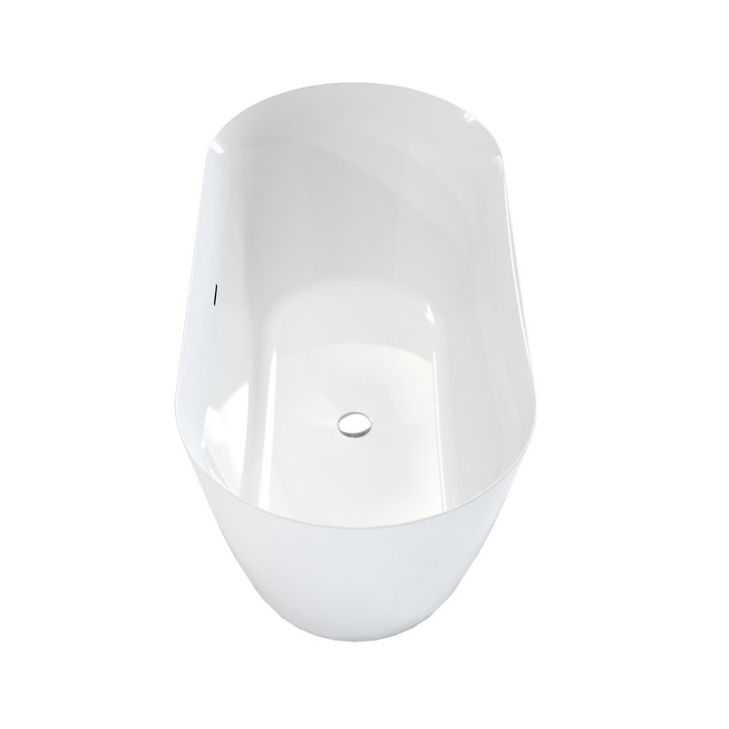 63" Oval Acrylic Soaking Bathtub, Stand Alone With Center Drain, Offering Energy - Efficient Heat Retention Freestanding Bathtub In Glossy White, Double For Superior Retention, Body Cradling Curves