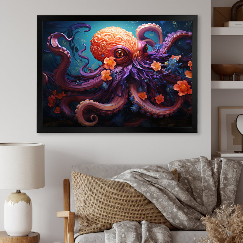 Impression sur toile Coral Octopus Serene submersion V, H 12 po x l 20 po x P 1 po, Cadre photo noir