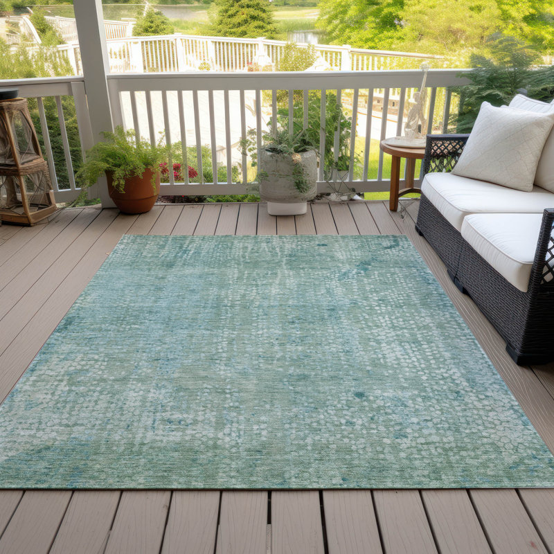 Tapis bleu sarcelle lavable à la machine intérieur / extérieur Xhevrie, Rectangulaire 3 pi x 5 pi