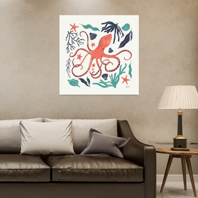 Coastal Reef IV, turquoise, étoile de mer abstraite, pieuvre, paysage côtier, art