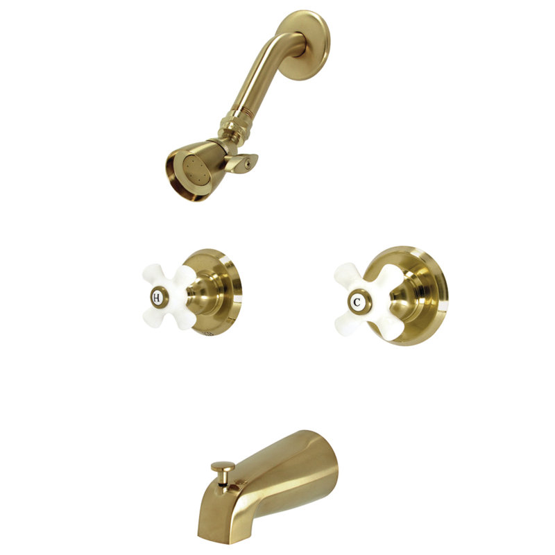 Kingston Brass Victorian Double-Handle Tub and Shower Faucet, Cross, Antique Brass