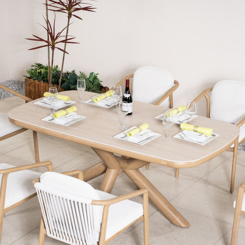 Ensemble repas d'extérieur en aluminium 6 personnes avec table rectangulaire Chelsea, coussins inclus