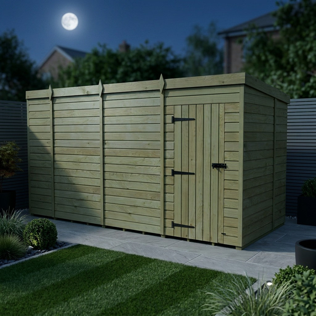 Total Sheds 14ft x 7ft Pent Garden Shed - Single Door - No Windows - Pressure Treated Timber - UK Manufactured
