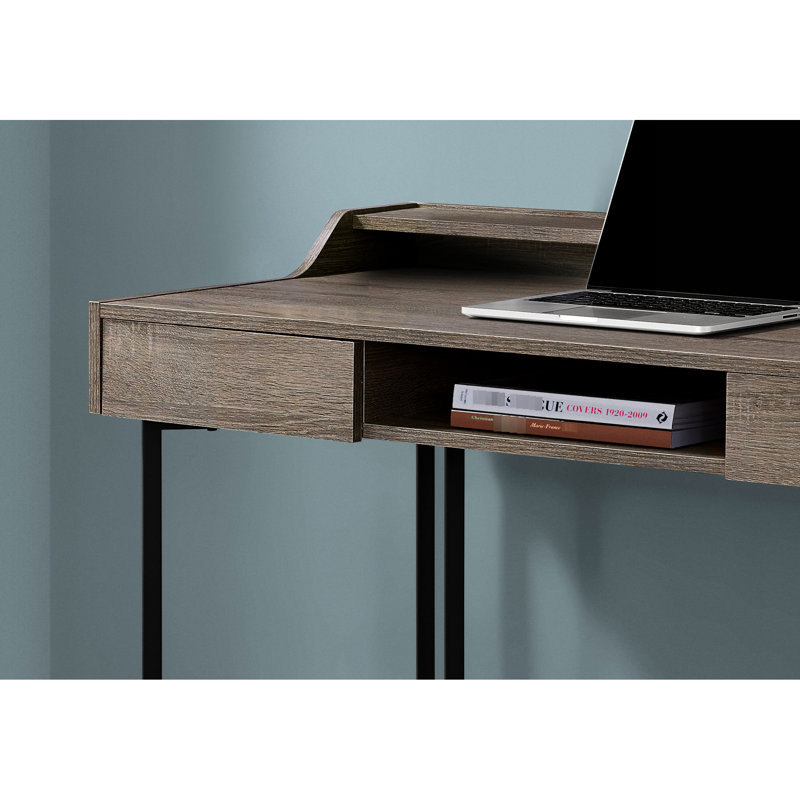 Bureau d'ordinateur contemporain avec rangement, l 48 po, stratifié taupe, tablette de bureau à domicile en métal noir, brun