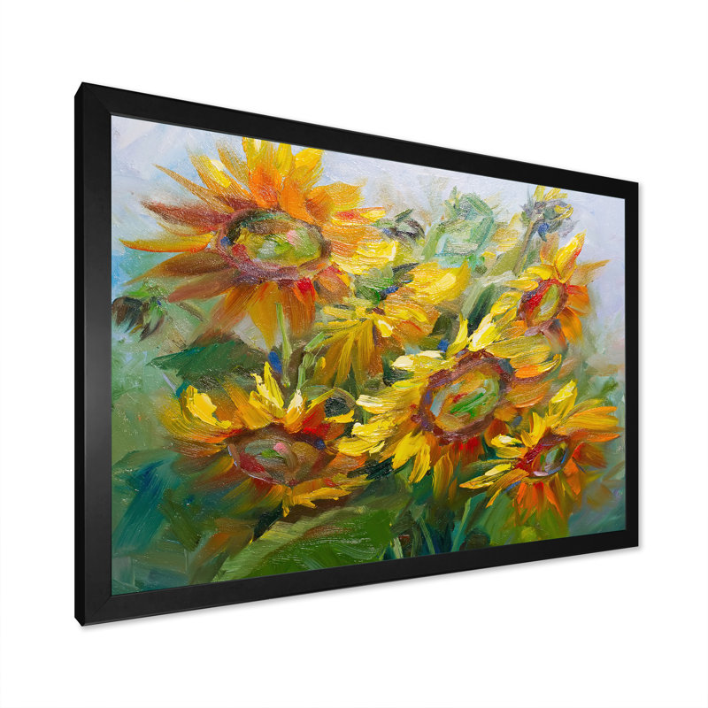 Tournesol jaune - reproduction sur toile, Cadre d'angle fermé noir, H 8 po x l 12 po x P 1 po