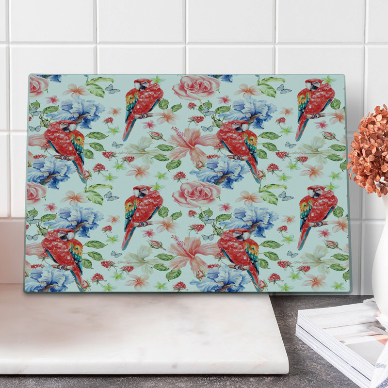 Ambesonne Colourful Cutting Board Large Size Parrots Iris and Roses Multicolor