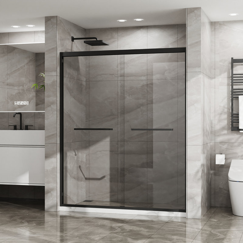 Double Sliding Glass Shower Door  60 In. W X 72 In. H Aluminum Framed Shower Enclosure With SGCC Clear Tempered Glass