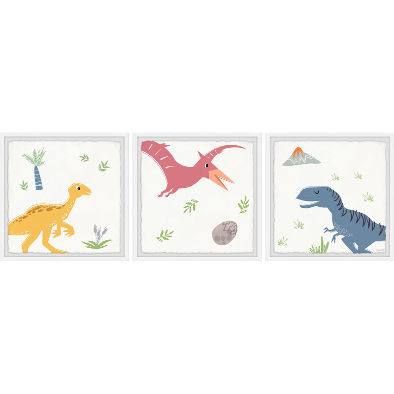 Land Of The Dinosaurs Triptych - 3 Piece Single Picture Frame Print Set