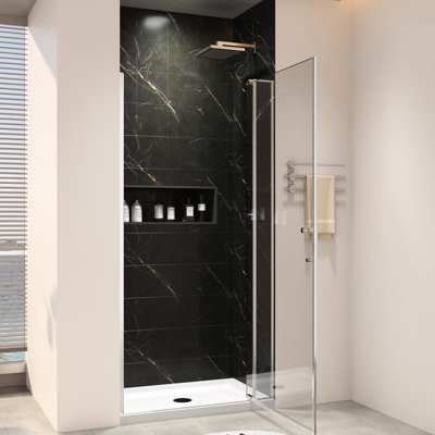 Porte de douche pivotante l 32 - 36 po x H 72 po, verre trempé 1/4 po et 5/16 po, finition nickel brossé, charnière en acier inoxydable 304, étanchéité à l'eau, système de fermeture à joint magnétique, canal mural réglable, 4 po