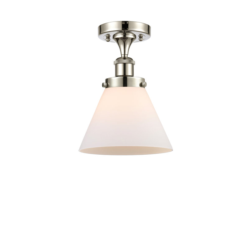 Plafonnier semi-encastré 1 lumière Ballston Urban Cone, Blanc mat, H 13 po x l 8 po x P 8 po, Nickel poli