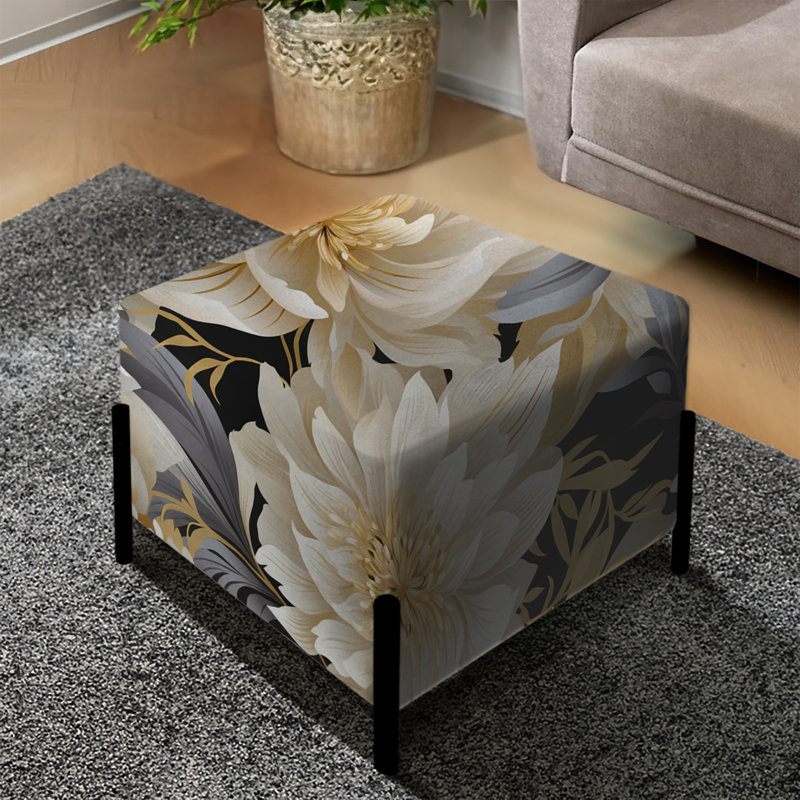 Beige tranquillité pivoines avec motif floral I - repose-pieds carré floral