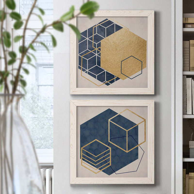 Geo I - impression de 2 pièces, Toile blanche encadrée, H 17 po x l 34 po x P 1,5 po
