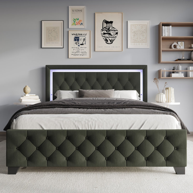 Lit tapissier standard Brookneal, Gris foncé, Grand