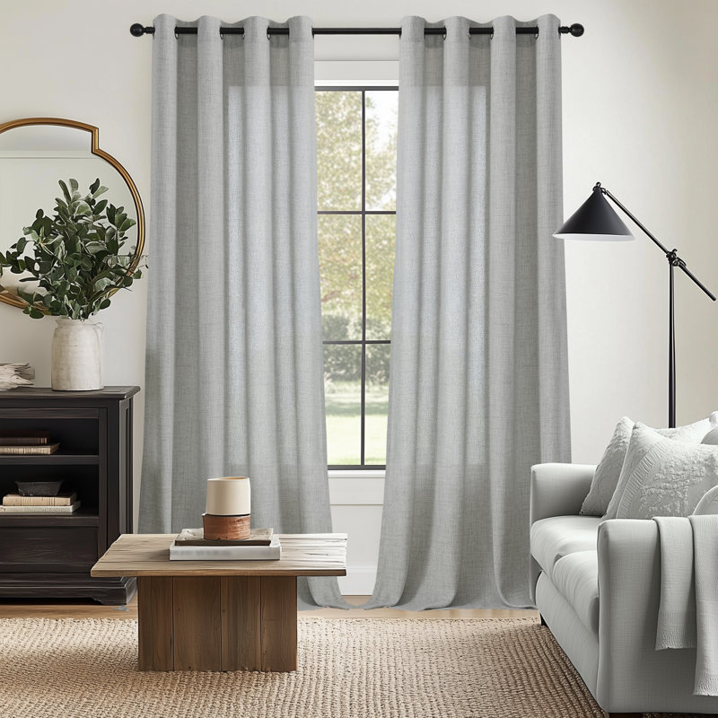 Semi Sheer Curtain Panel Pair, Light Grey, 117cm Width x 137cm Drop
