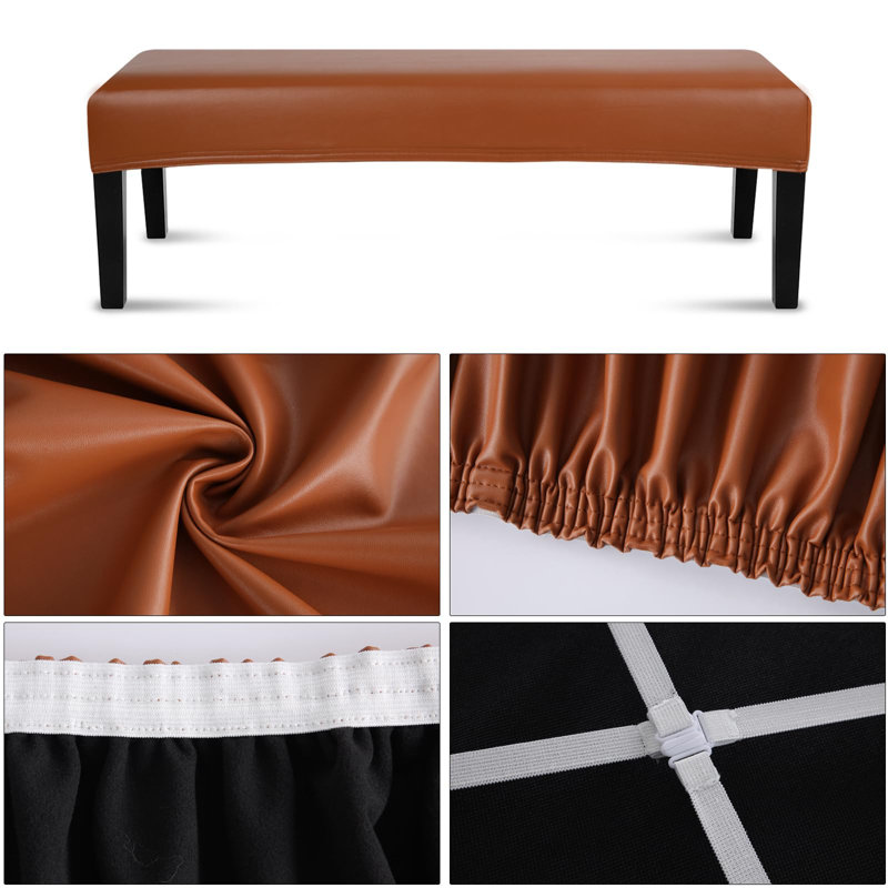 Box Cushion Bench Slipcover, Pu Light Brown Faux Leather