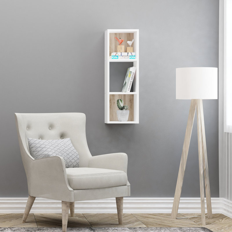 Tablette décorative 3 pièces avec tablettes réglables Abdalla, Blanc/chêne