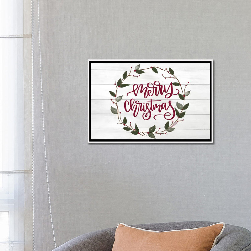 Couronne de Noël - reproduction d'art textuel, H 18 po x l 26 po x P 1,5 po, Toile blanche encadrée, Pas de tapis