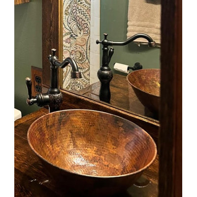 14" Round Natural Copper Vessel Bath Sink 13" Clayborne Faucet Included 