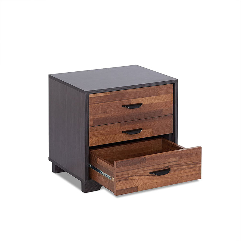 Table de chevet bicolore avec 3 tiroirs, Espresso / noyer