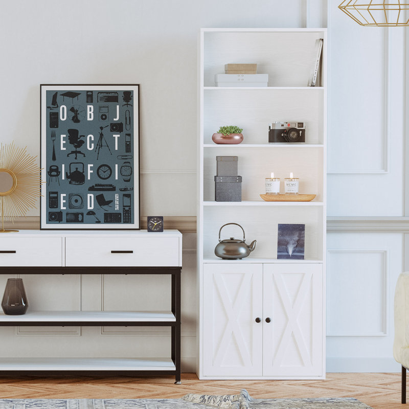 Bibliothèque standard H 70,9 po x l 23,6 po avec porte, bibliothèque moderne à 6 niveaux avec rangement, bibliothèque moderne au sol pour salon, bureau à domicile