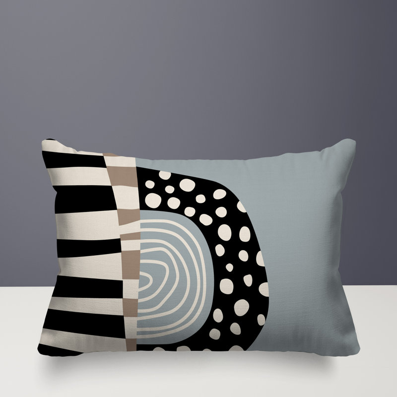 Oreiller rectangulaire réversible intérieur / extérieur Ritter Abstract, Gris / noir / blanc cassé, H 14 po x l 20 po