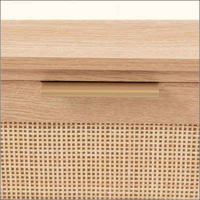 Rattan Console Table With 3 Storage Drawers, Rattan Entryway Table With Rattan Sliding Door, Console Sofa Table For Living Room, Study, Entryway Or TV Wall