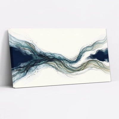 Blue and White Abstract Fluid Waves Canvas Wall Art