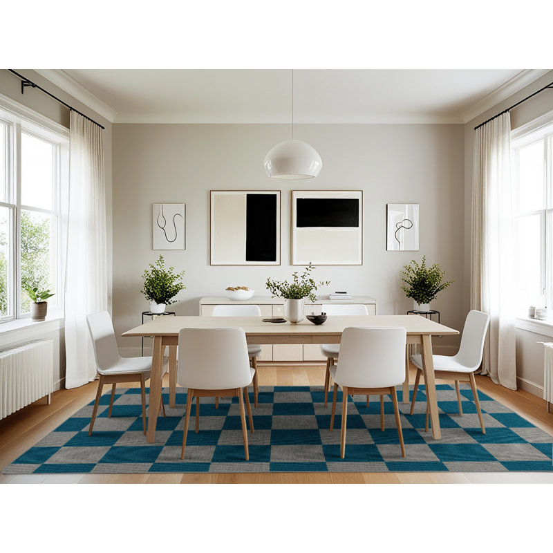 Machine Washable Checkered Green Area Rug, Rectangle 7' x 10'