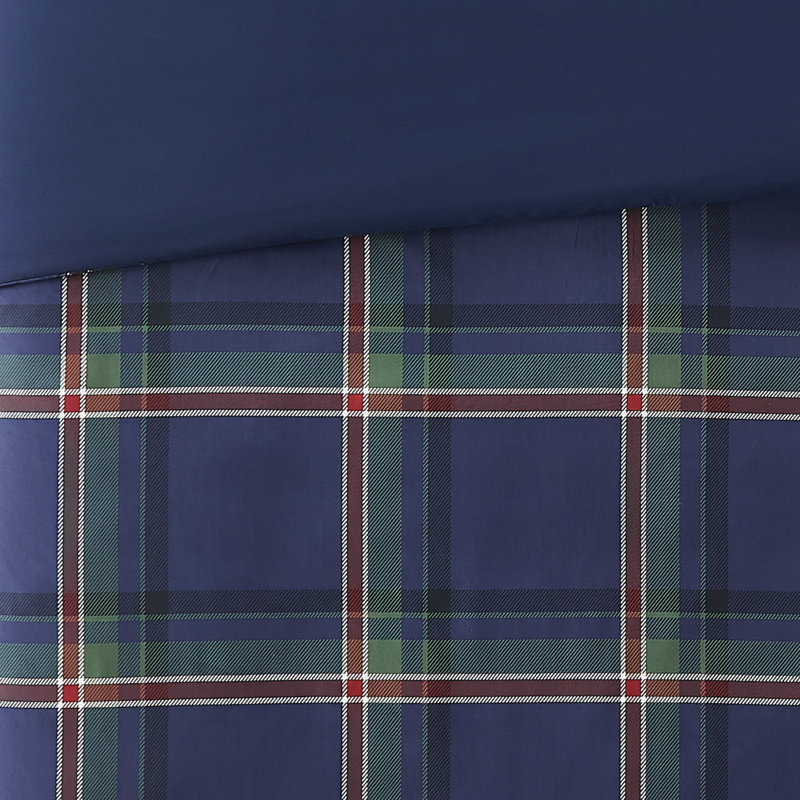 Twin Blue Microfiber Reversible Plaid Bedspread Set