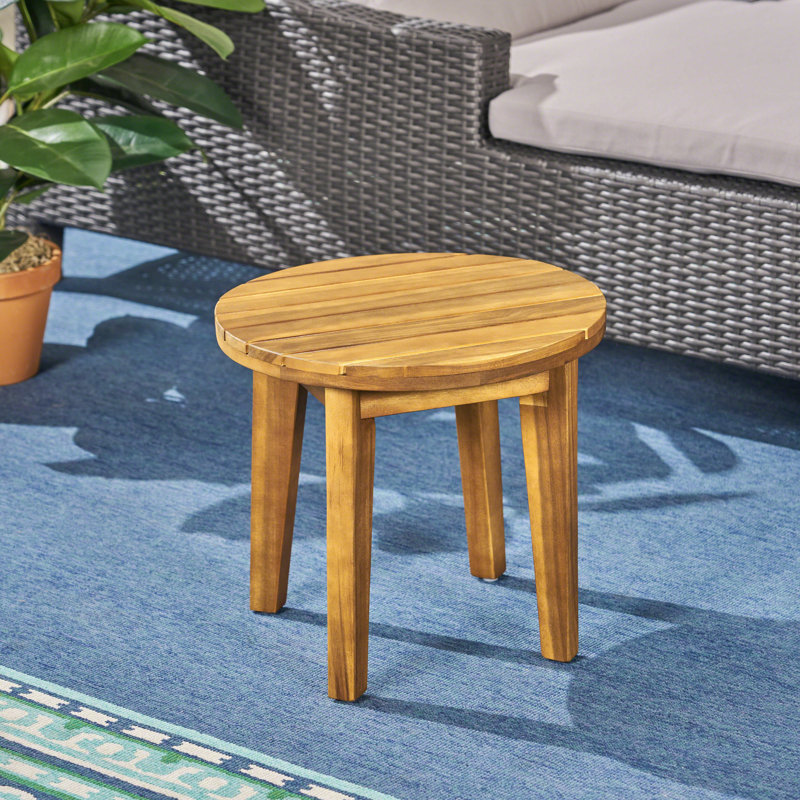Mulkey 16-Inch  Modern Rustic Acacia Wood Outdoor Side Table with Slatted Top for Backyard, Porch and Poolside, Teak